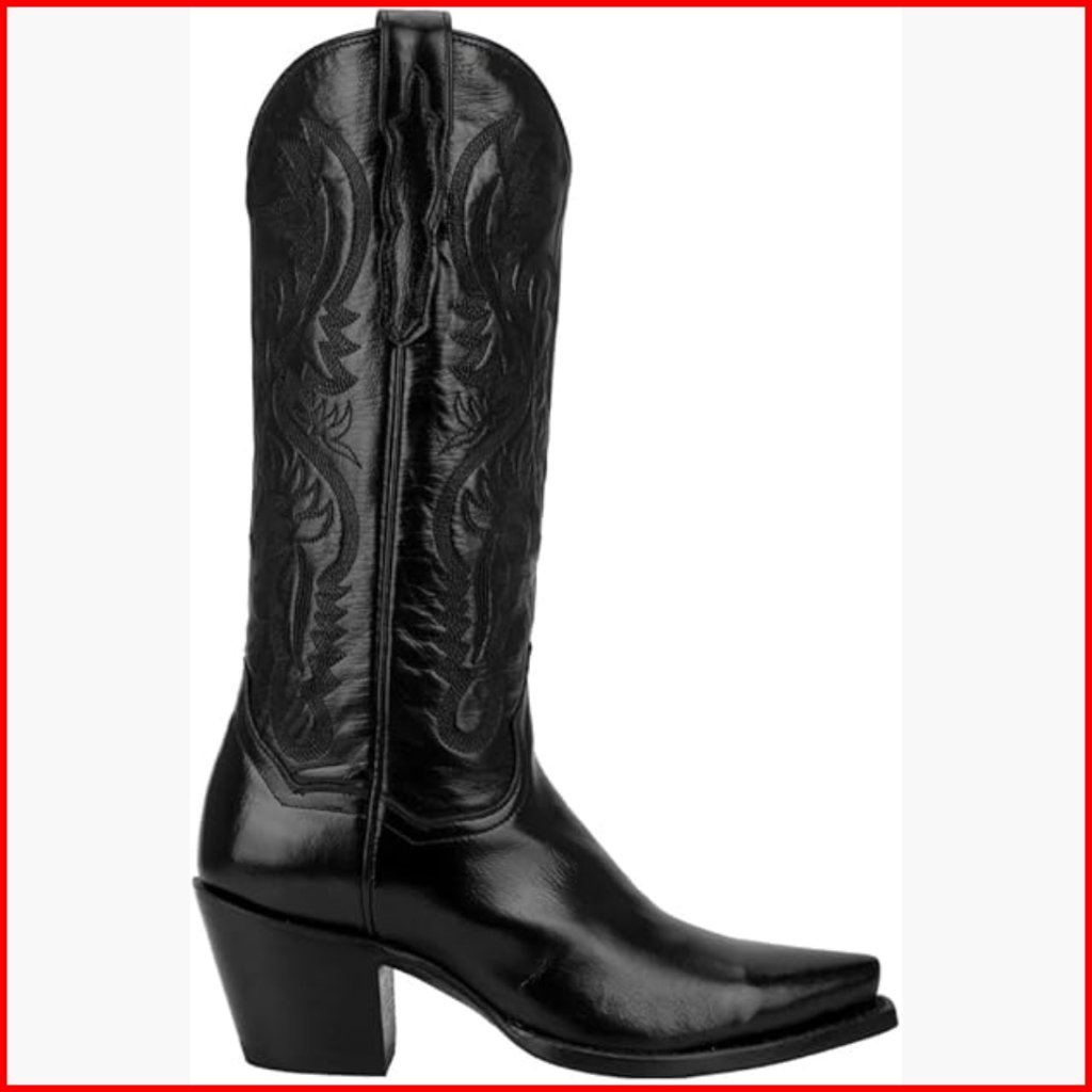 Leather Cowboy Boots With Embroidered Snip Toe And Pull-On Entry